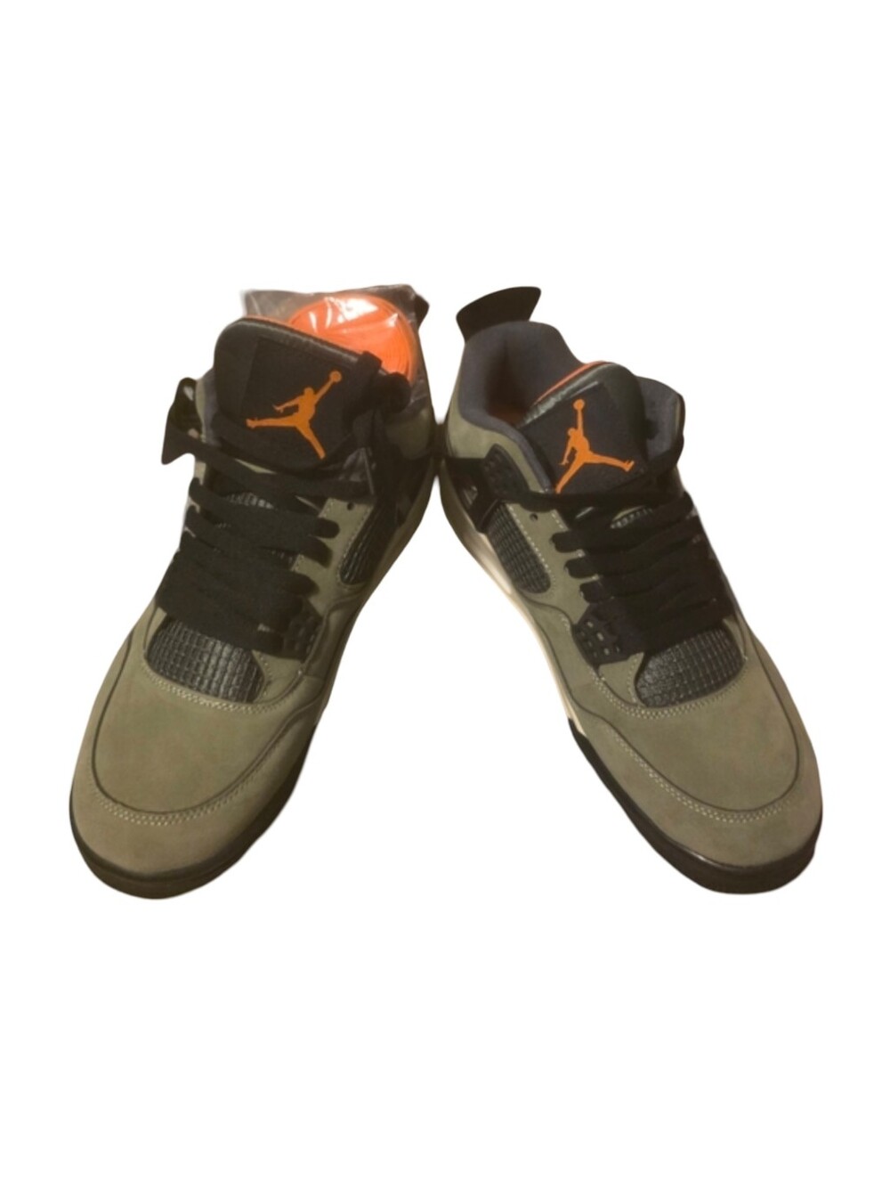 Jordan Men's Olive Green and Black Sneakers with Orange Jumpman